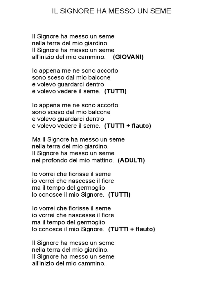 Il Signore Ha Messo Un Seme Testo Il Signore Ha Messo Un Seme | PDF