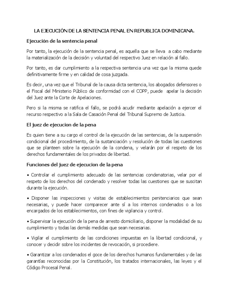 Ejecución de Sentencias Penales en RD | PDF | Sentencia (ley) | Castigos