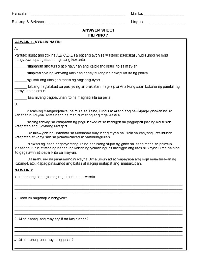 Answer Sheets | PDF