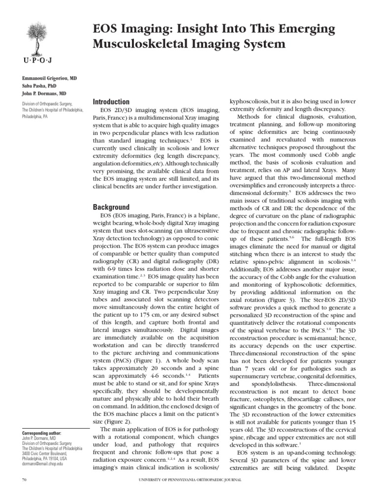 Eos Imaging Insight Into This Emerging Musculoskeletal Imaging System