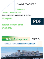 Shfmu Naim Frashëri': Subject: English Language Lesson: 5e A Day Out SB Page 60 Teacher: Nyrtene Sahiti 24.04.2020