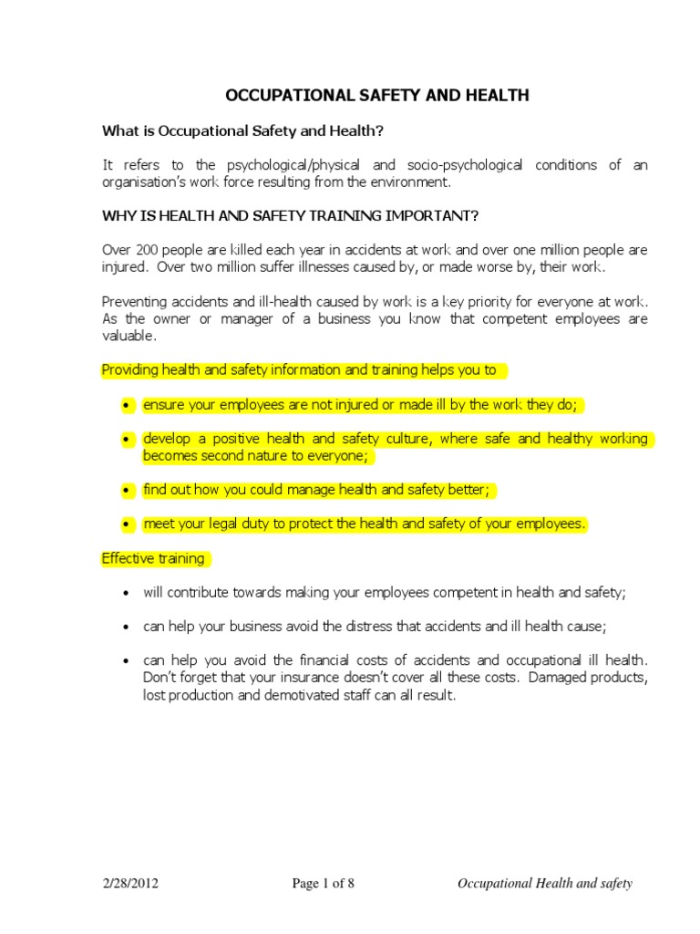 Occupational Safety and Health Overview | PDF | Occupational Safety And ...
