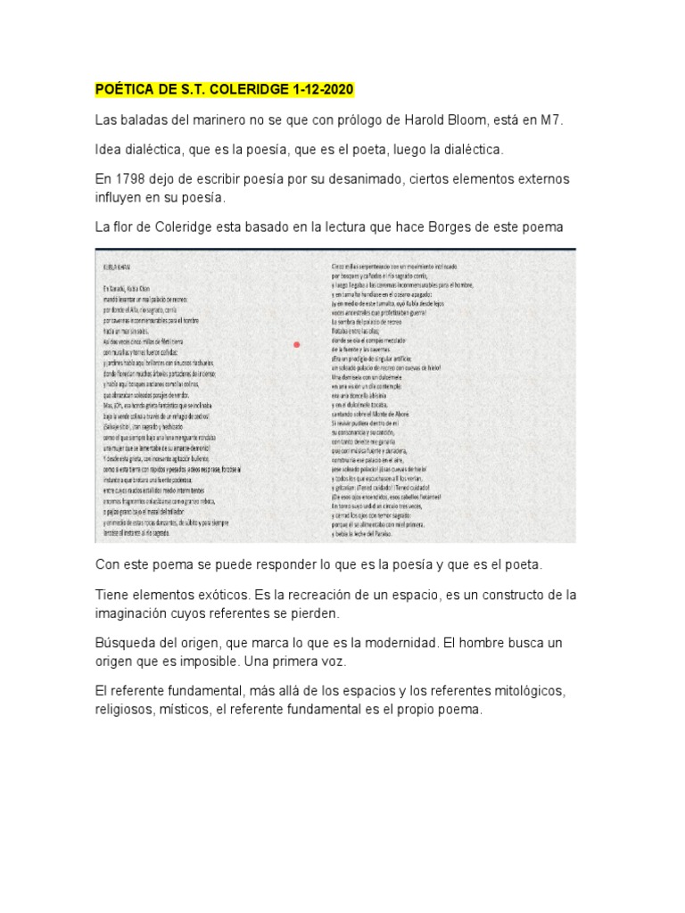 Poética de S.T. Coleridge PDF Samuel Taylor Coleridge Poesía