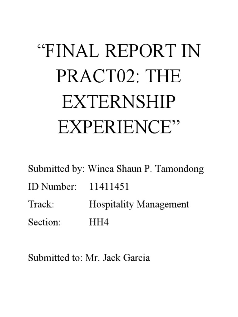 Final Report in Pract02: The Externship Experience | PDF | Sales | Business