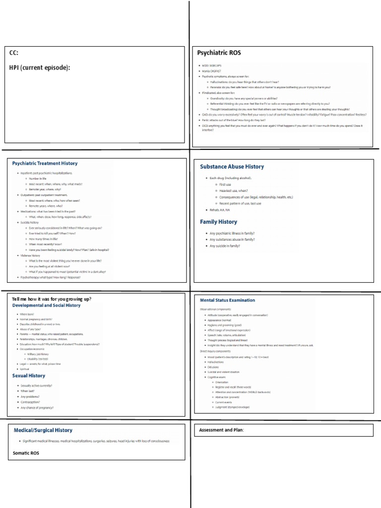 CC: HPI (Current Episode) :: Psychiatric ROS | PDF