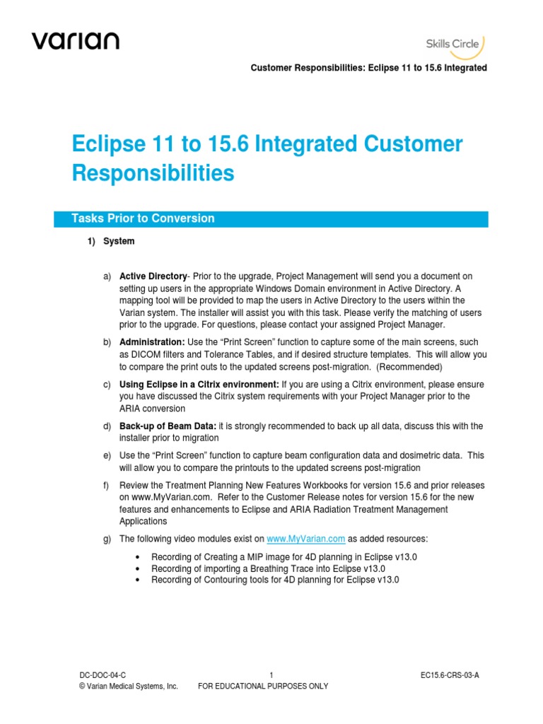 Eclipse 11 To 15.6 Integrated Customer Responsibilities | PDF | Ct Scan ...