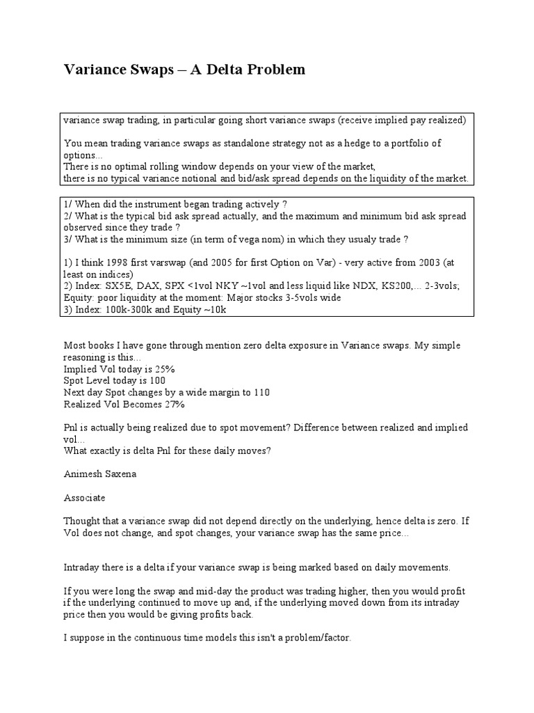Variance swaps a delta problem understanding the hedging and pricing