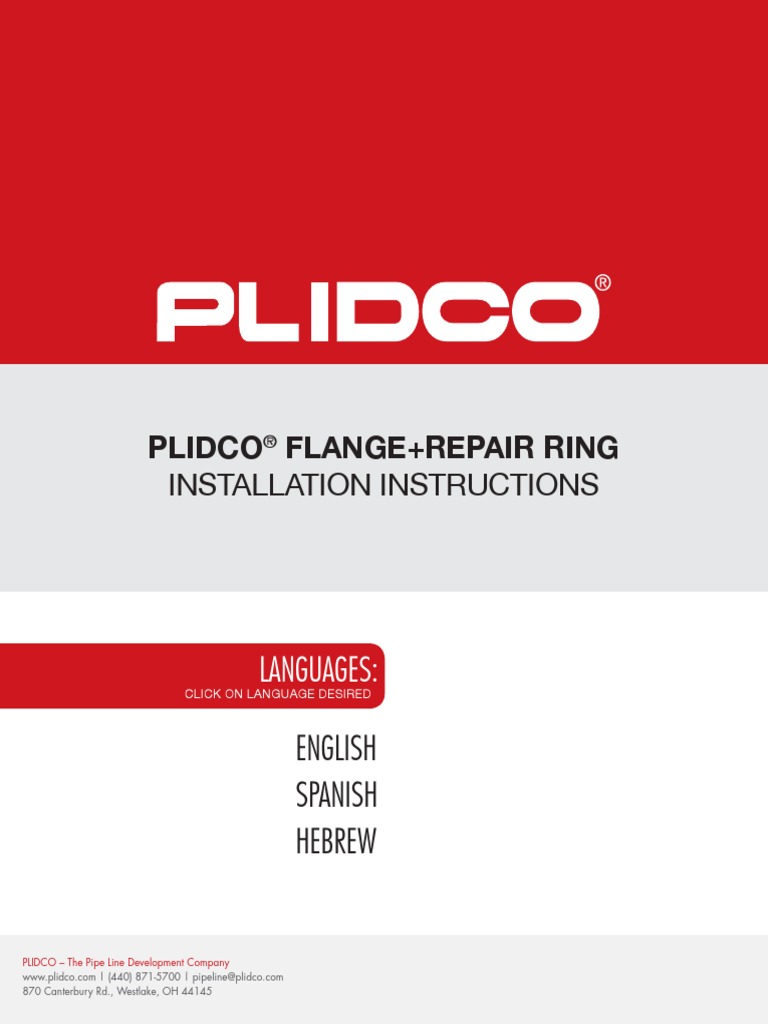 Plidco Flange+Repair Ring Installation Instructions PDF Nut