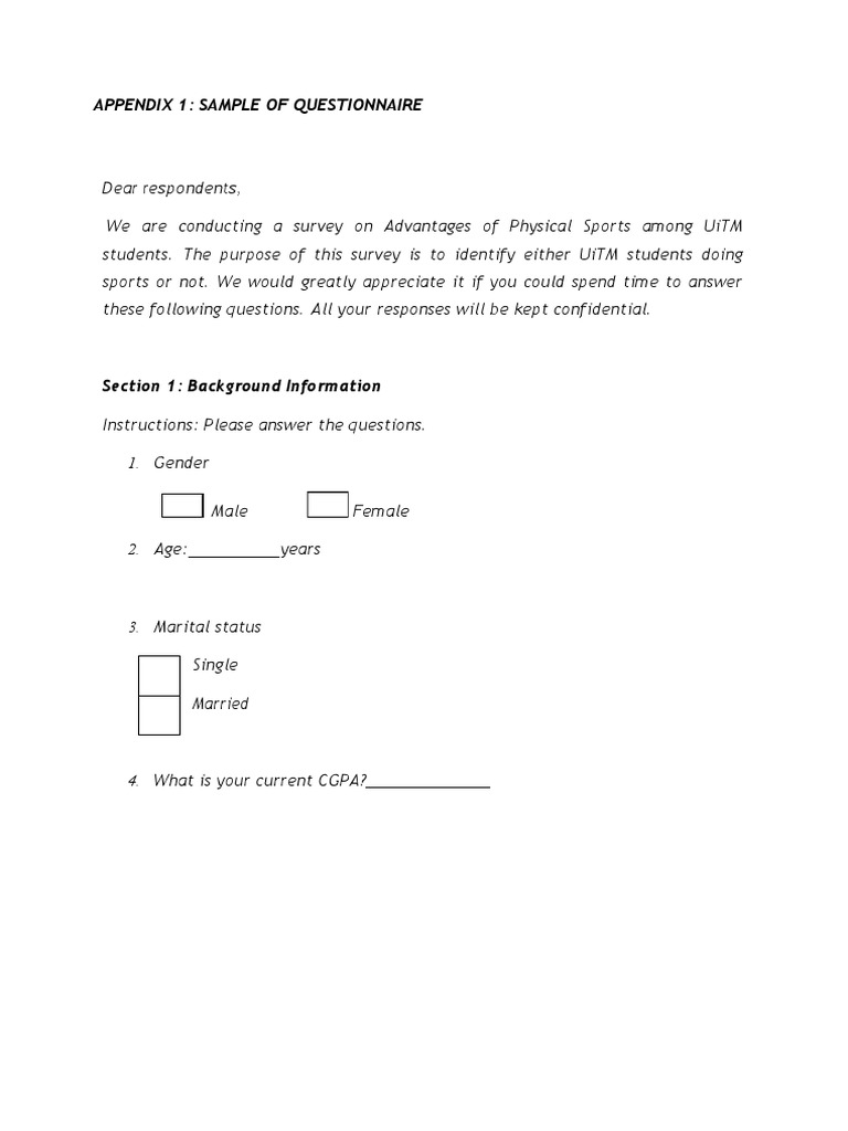 Appendix 1: Sample of Questionnaire | PDF | Career & Growth
