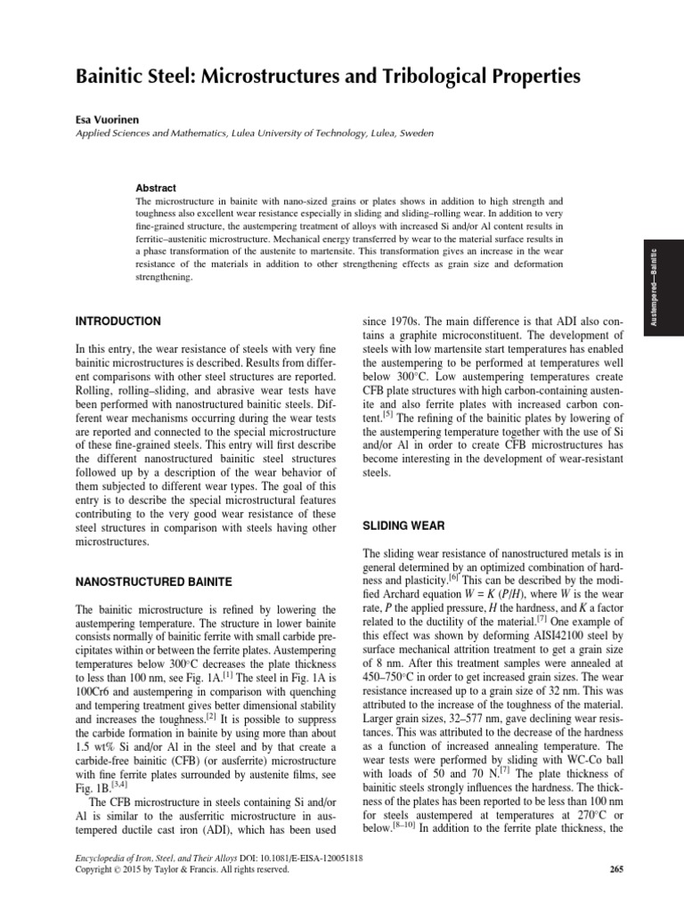 Bainitic Steel Microstructures and Tribological Properties | PDF ...
