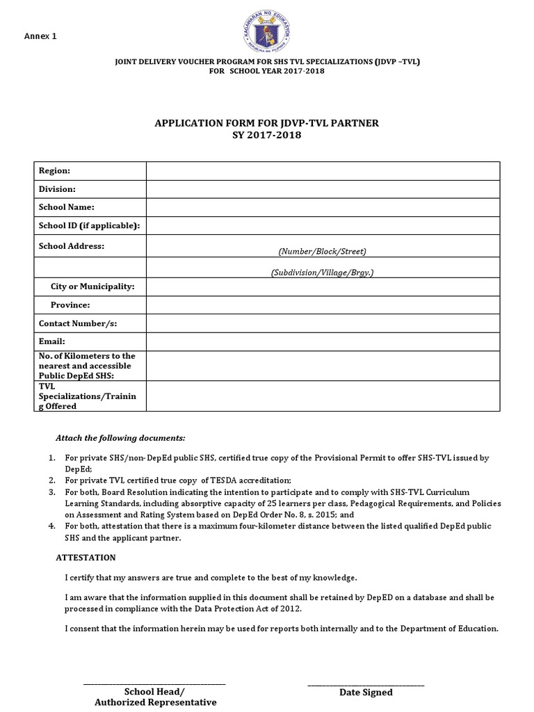 JDVP-TVL Application Form 2017-2018 | PDF