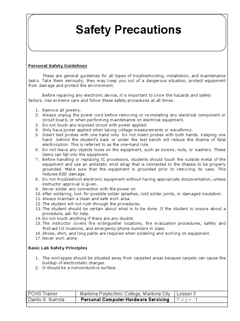 Electricity Experiment Safety Precautions | PDF | Electrostatic ...