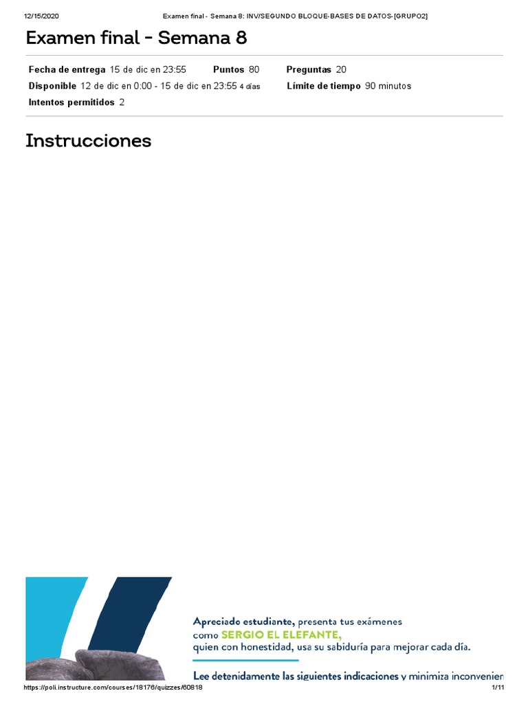 Examen Final Intento 1 | PDF | SQL | Bases de datos