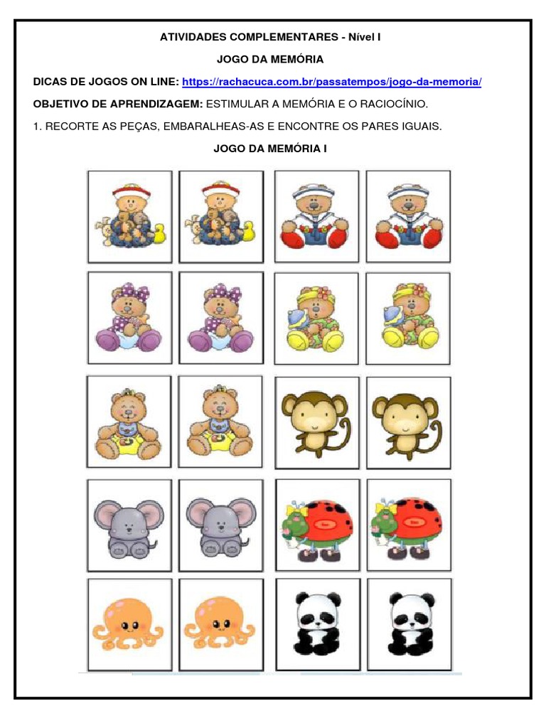 Jogo da Memória: Atividades para Crianças | PDF | Jogos e Atividades