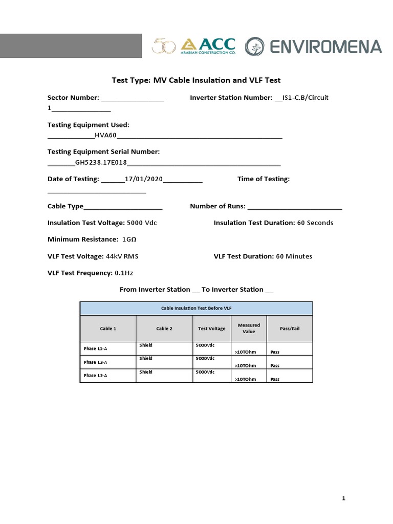 MV Cable VLF Test Report | PDF | Insulator (Electricity) | Power Inverter
