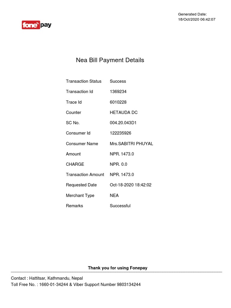 NEA Bill Payment Confirmation Details | PDF