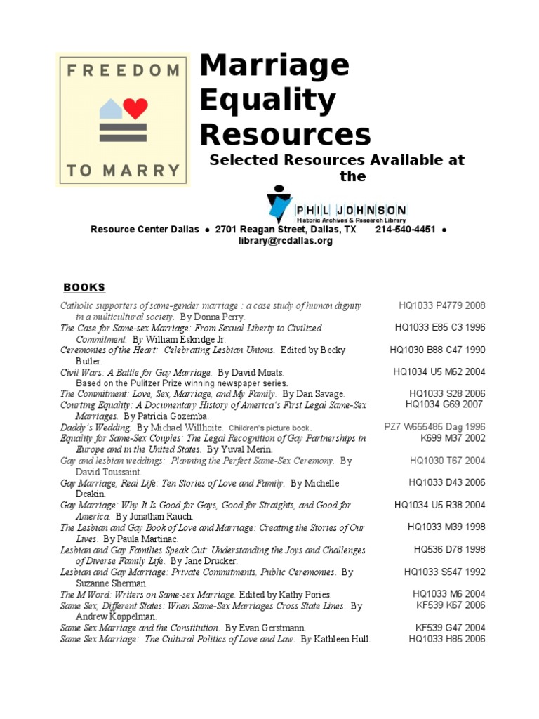 Marriage Equality Resources at The Phil Johnson Library | PDF | Same ...