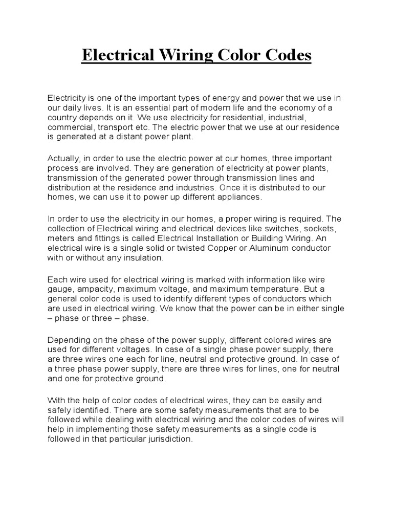 Electrical Wiring Colour Codes PDF PDF Electrical Wiring Force