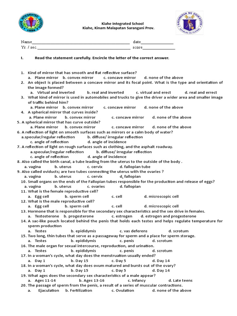 Grade 5 Q2 Periodical Test Review | PDF | Mirror | Reflection (Physics)