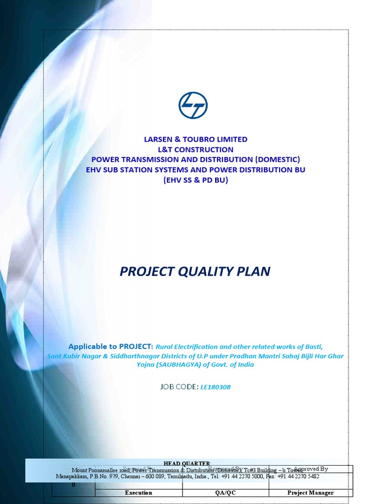 L&T Project Quality Plan for Electrification | PDF | Quality Assurance ...