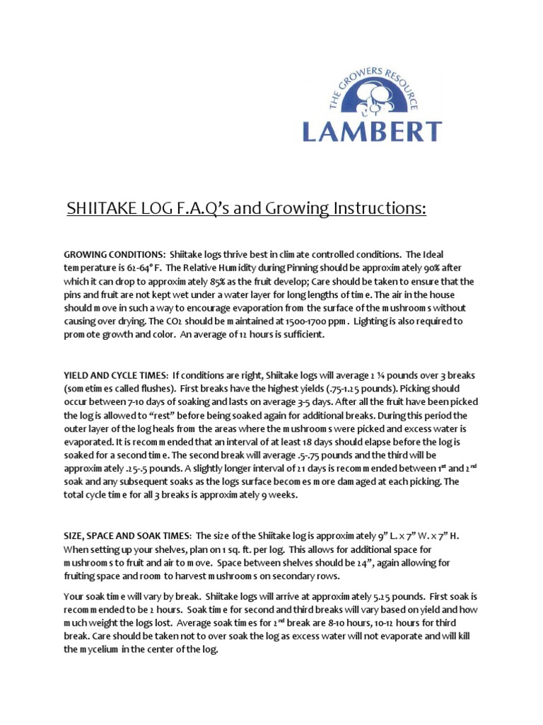Shiitake Faq and Tips PDF Mushroom Humidity