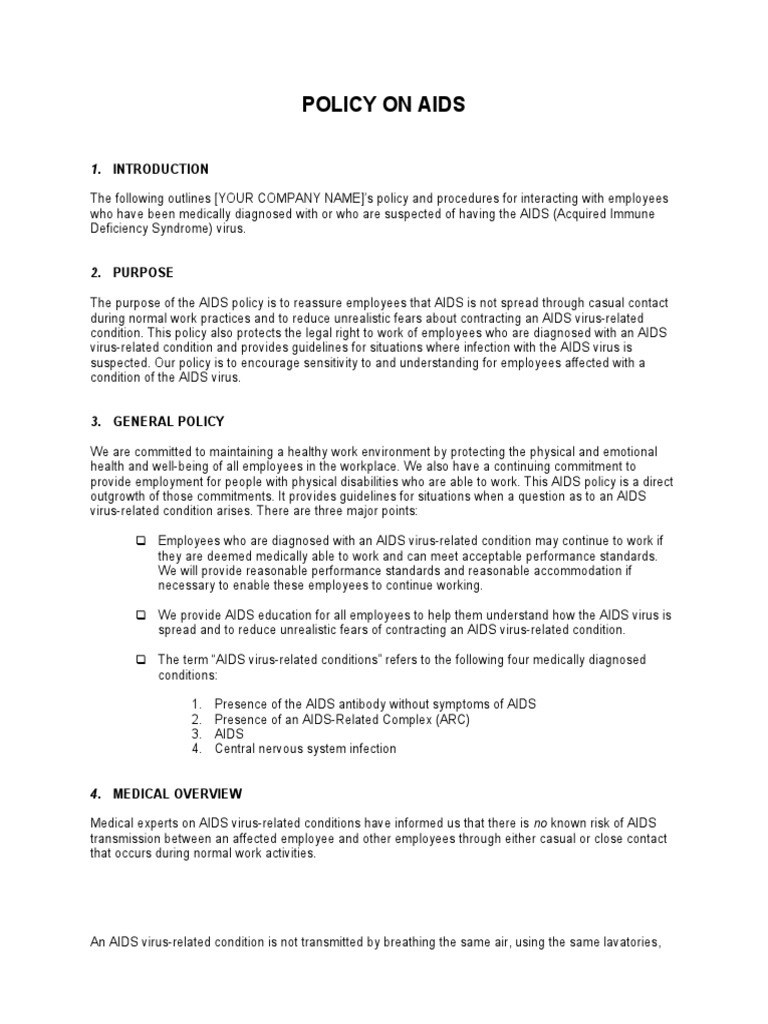 Workplace AIDS Policy | PDF | Hiv/Aids | Transmission (Medicine)