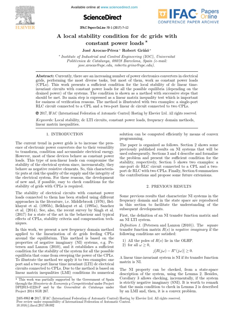 A Local Stability Condition For DC Grids With Constant Power Loads ...