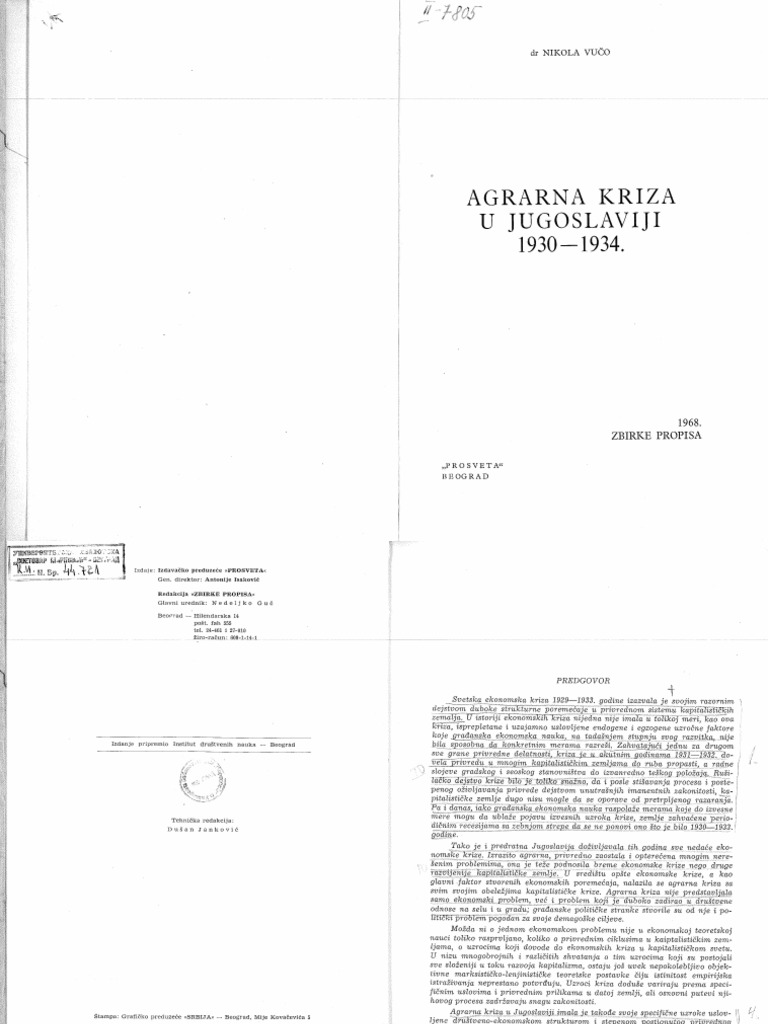 1930 Porn Pth - Vuco - 1968 - Agrarna Kriza U Jugoslaviji 1930-1934 | PDF