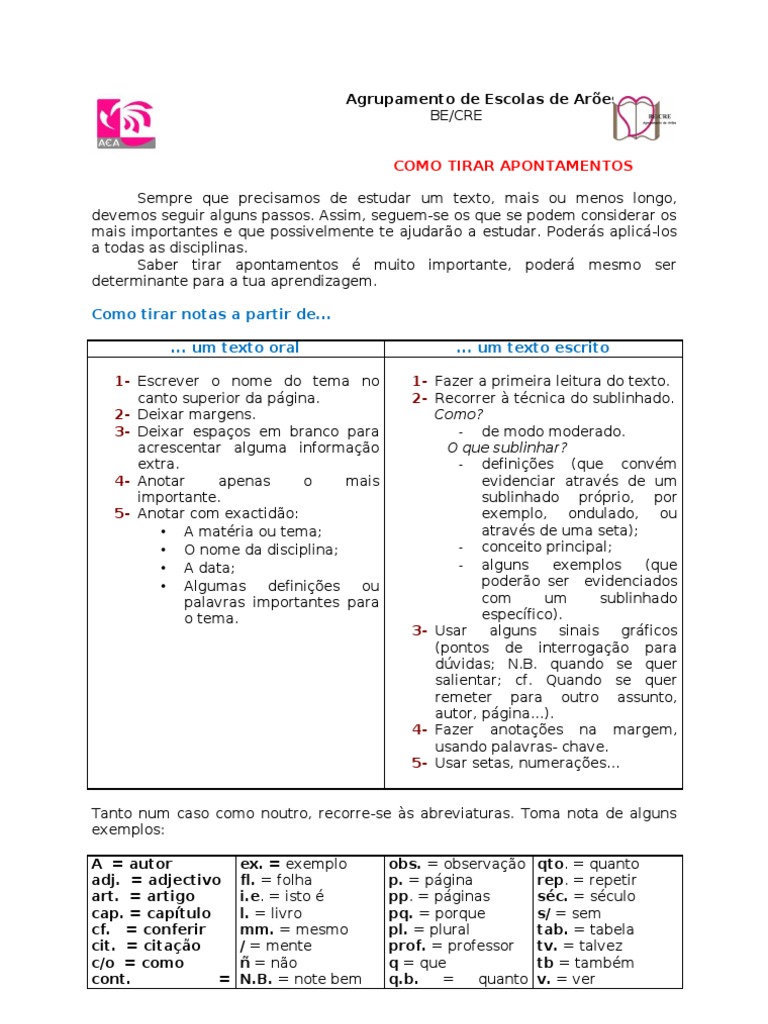Como Fazer Apontamentos Eficazes | PDF