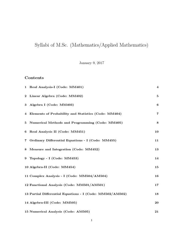 M.Sc. Mathematics Syllabus Overview | PDF | Algebraic Geometry ...
