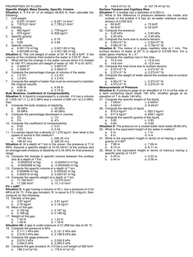 Fluid Properties and Calculations Guide | PDF | Pressure | Liquids