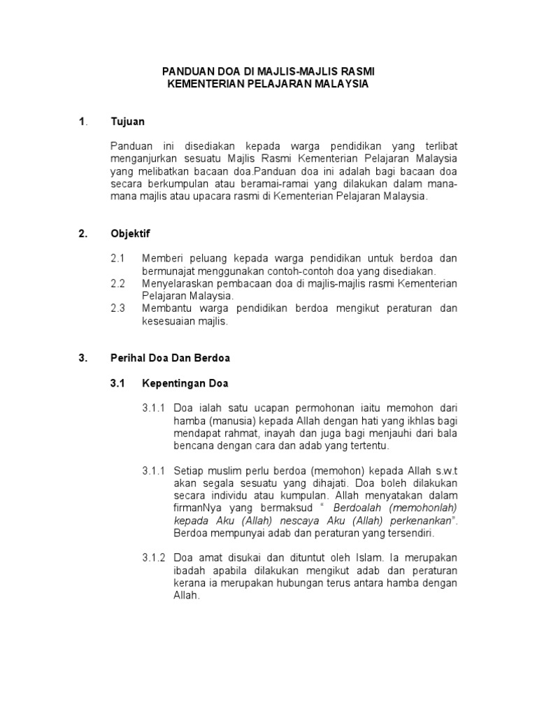 Panduan Doa Majlis Rasmi KPM | PDF