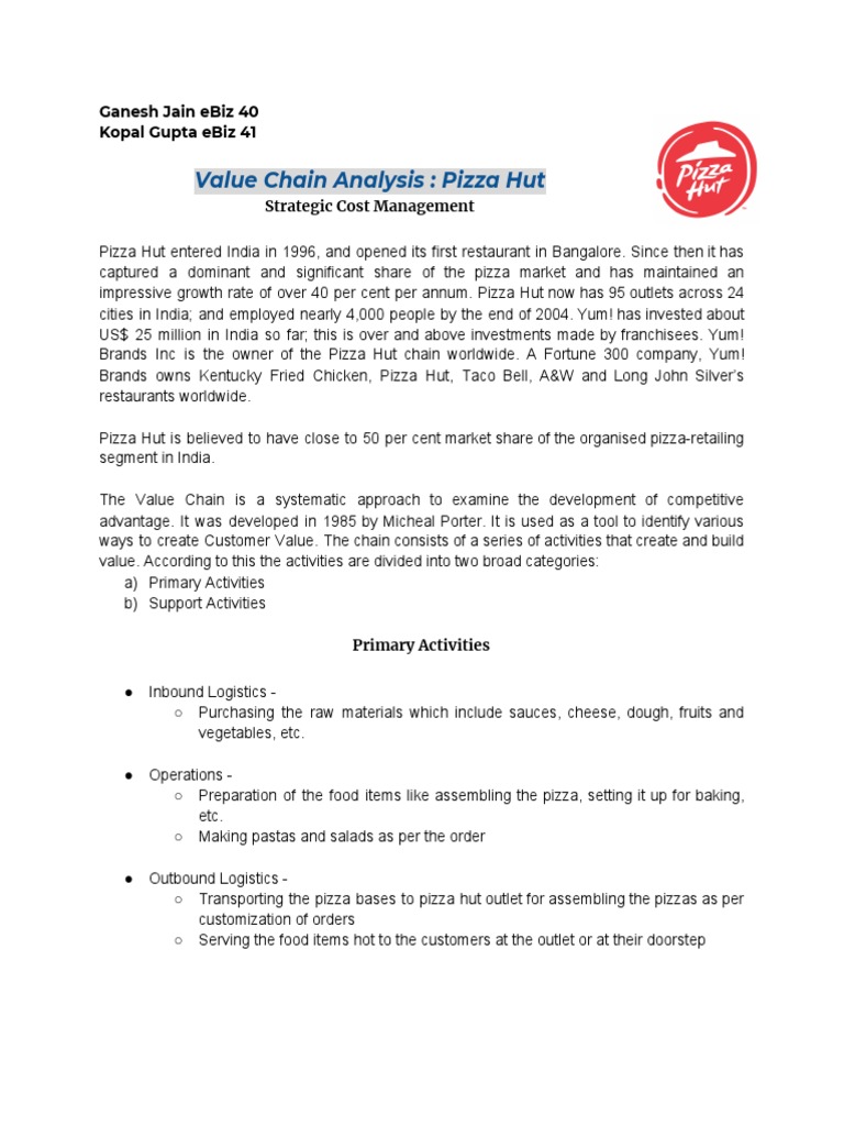 Pizza Hut Value Chain Analysis | PDF | Value Chain | Business