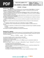 Devoir de Synthèse N°1 Avec Correction - Sciences Physiques - Bac Sciences Exp (2013-2014) MR Kallel Chiheb PDF