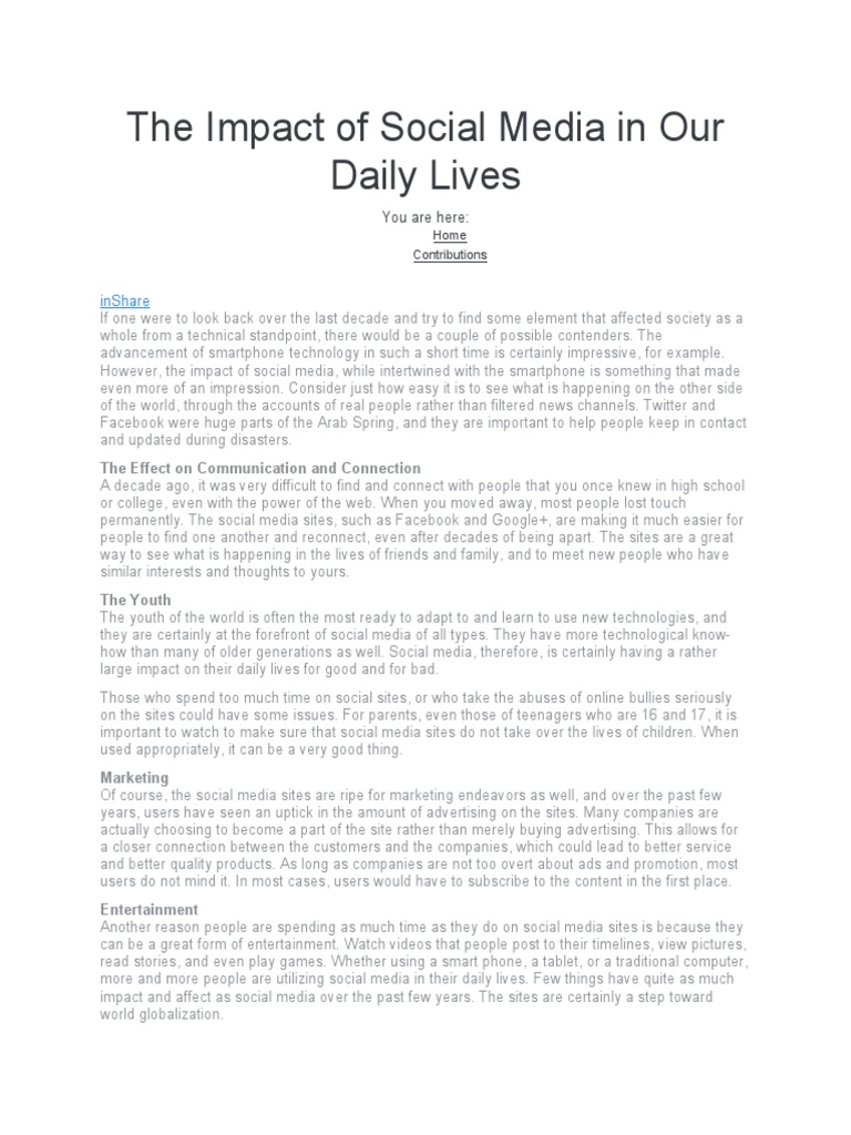 The Impact of Social Media in Our Daily Lives | PDF | Social Media ...