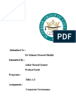 Submitted To: DR Salman Masood Sheikh Submitted By: Azhar Rasool Qamar Waleed Farid Programe: MBA 1.5 Assignment: Corporate Governance