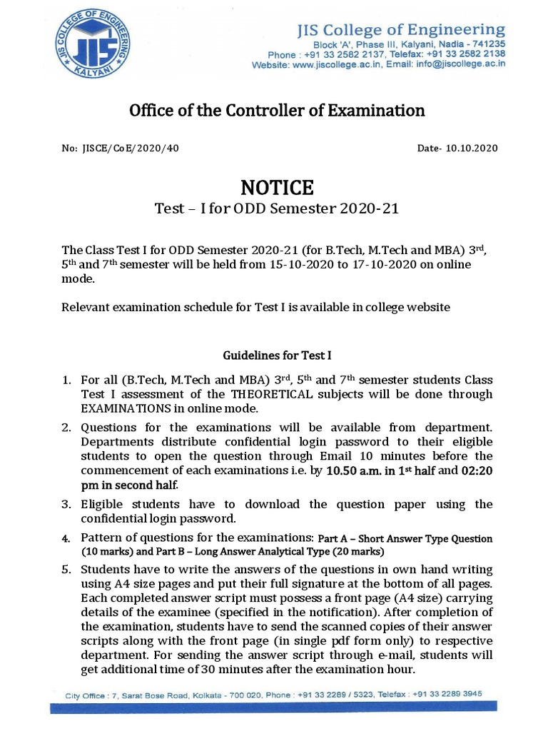 Notice TEST-I ODD SEM 2020 PDF | PDF | Electrical Engineering | Analytics