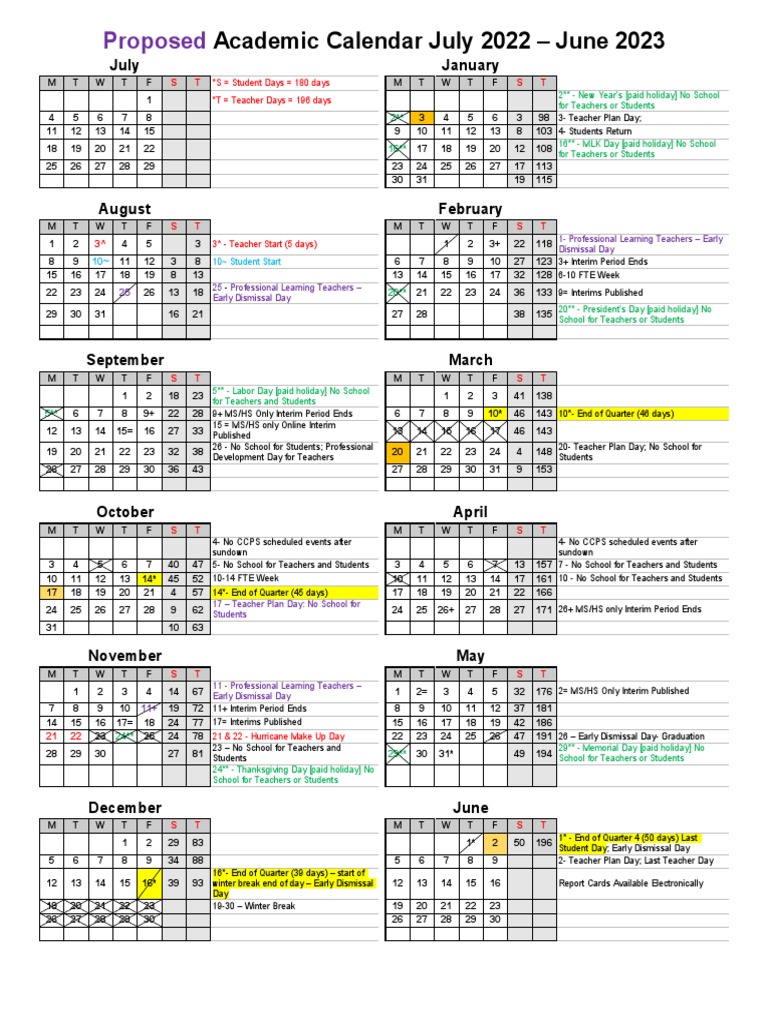 Proposed Academic School Calendar 2022-2023 | PDF | Academia | The United  States