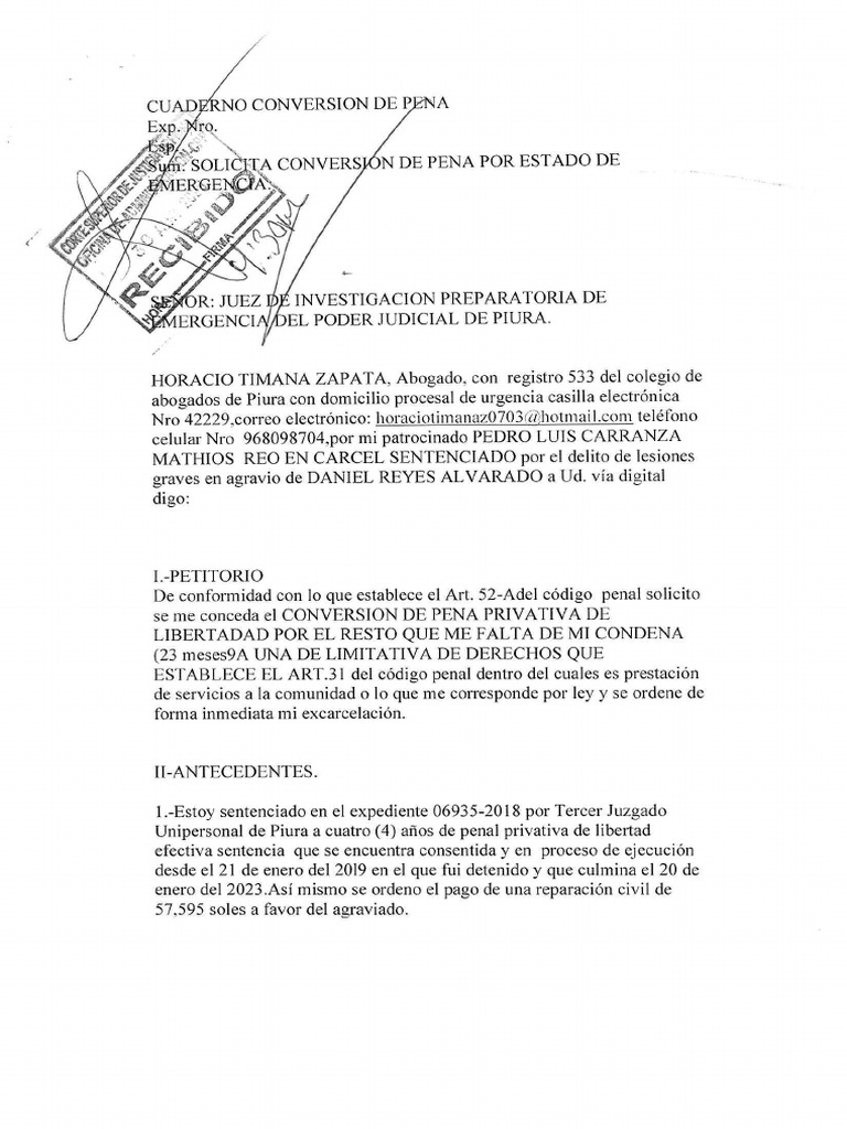 Solicitud de Conversión de Pena en Perú | PDF | Castigos | Derecho penal