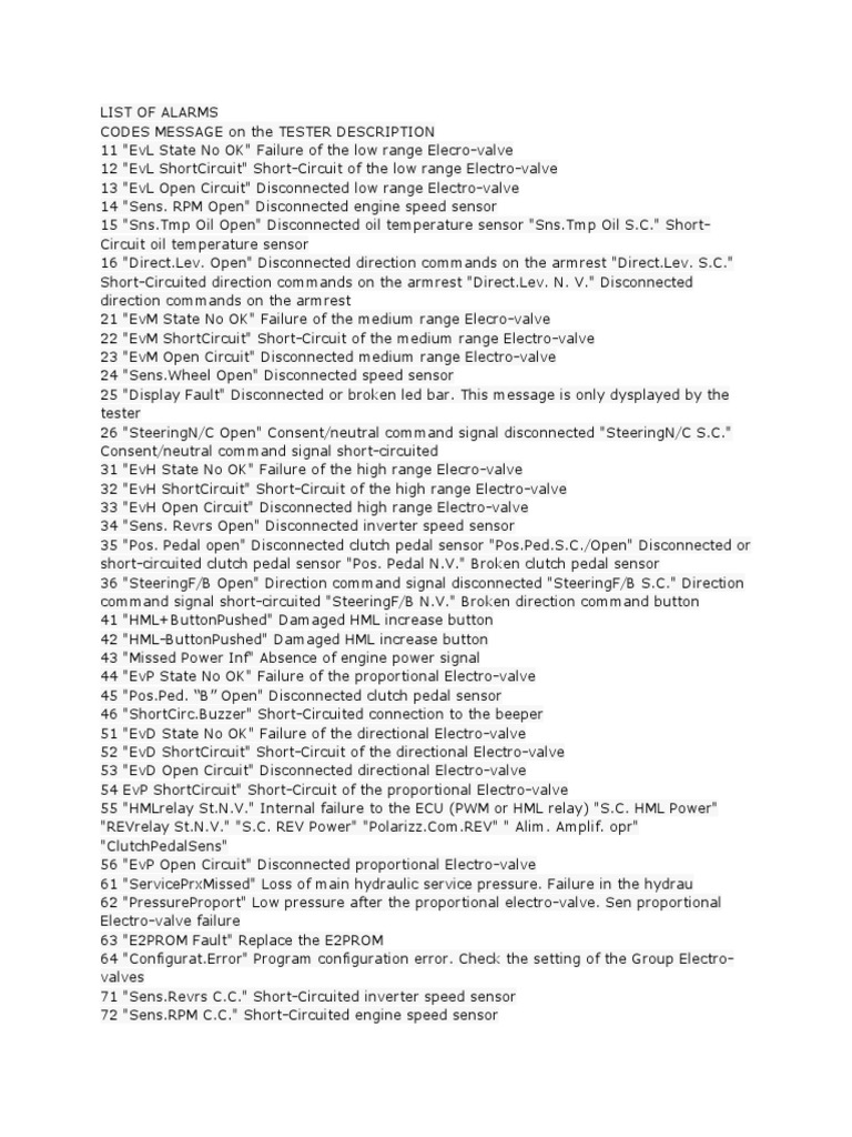 Same Tractor Error Codes List | PDF | Automotive Technologies | Vehicles