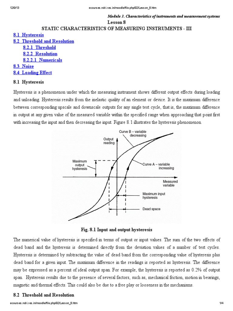 Static Characteristics of Measuring Instruments | PDF | Hysteresis ...