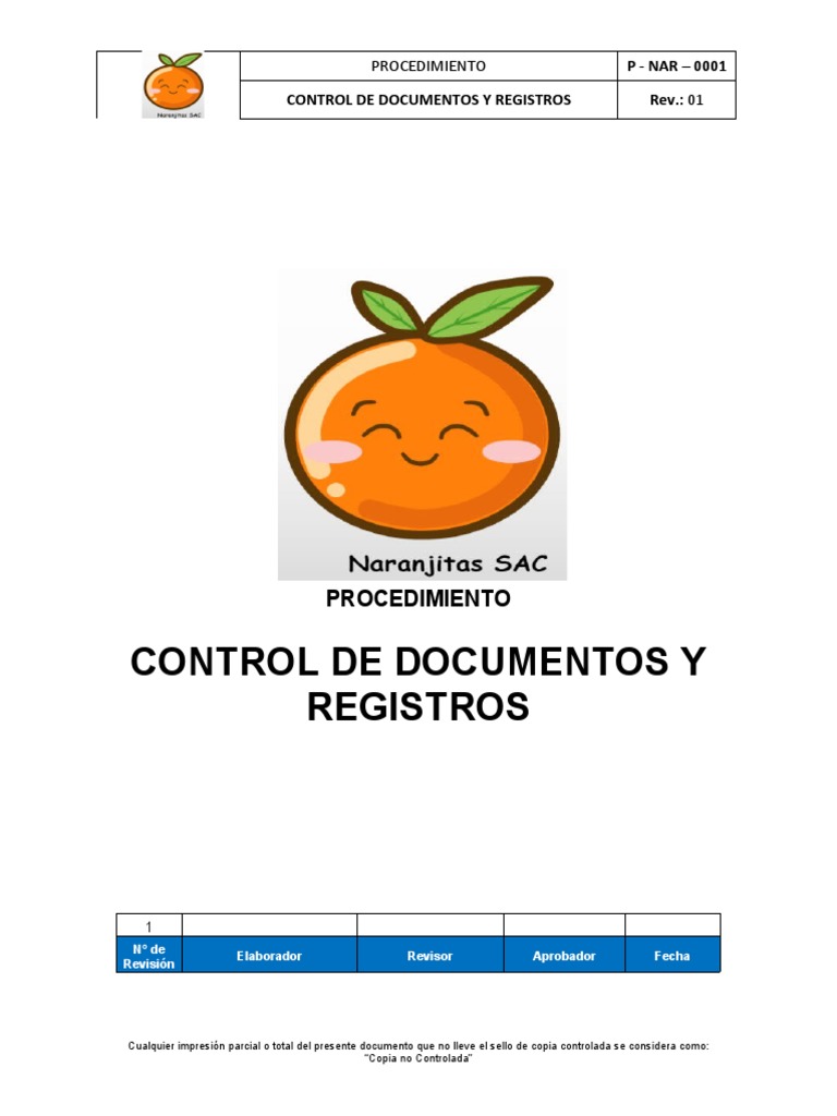 P-NAR - 0001 Procedimiento de Control de Documentos y Registros | PDF ...
