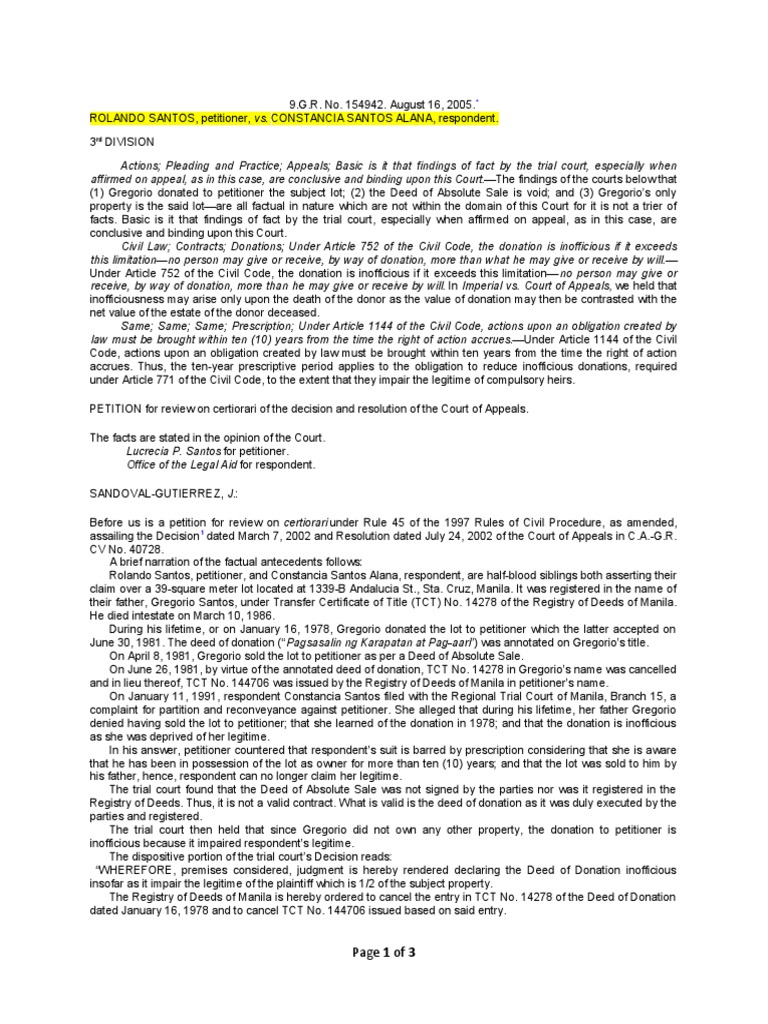 Santos Vs Alana Download Free PDF Statute Of Limitations Deed