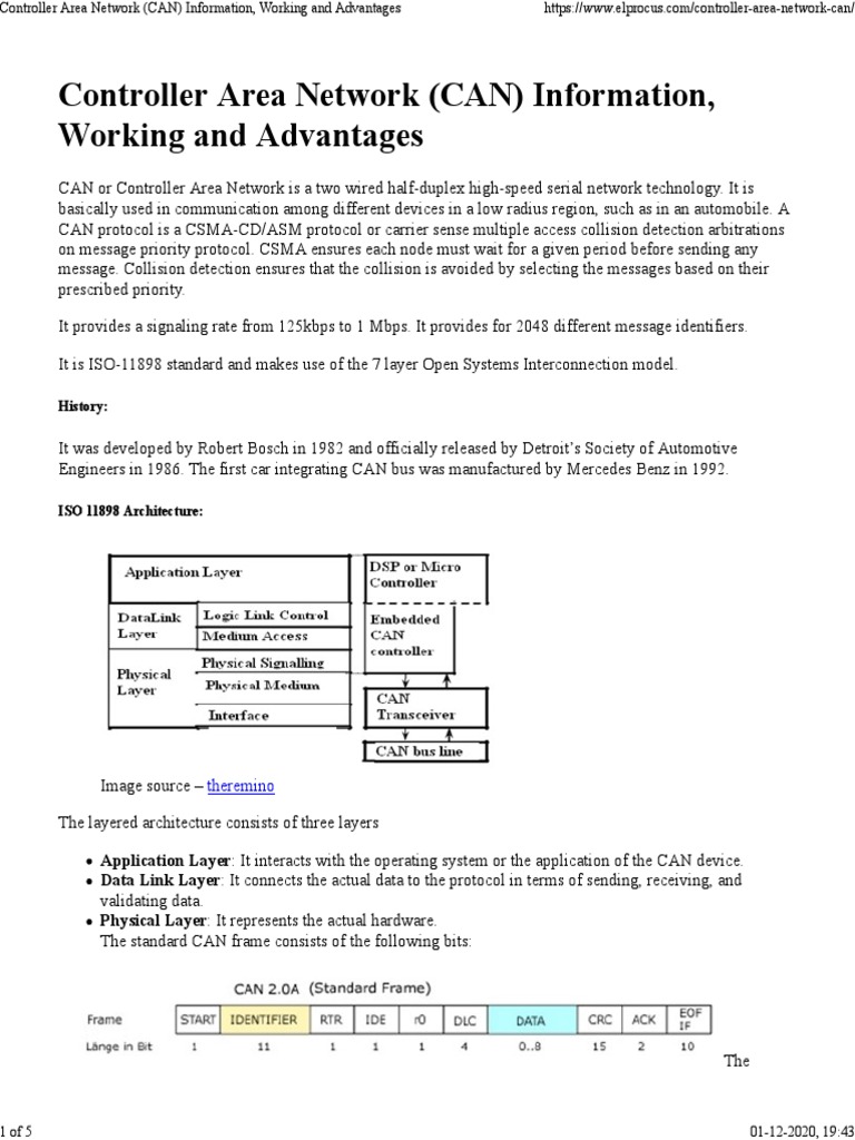 Controller Area Network (CAN) Information, Working and Advantages | PDF ...