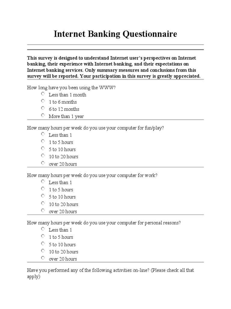 Internet Banking User Experience Survey | PDF | Online Banking | Banks ...