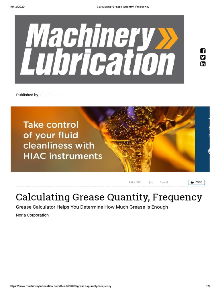 Grease Quantity and Frequency Calculation | PDF | Bearing (Mechanical ...