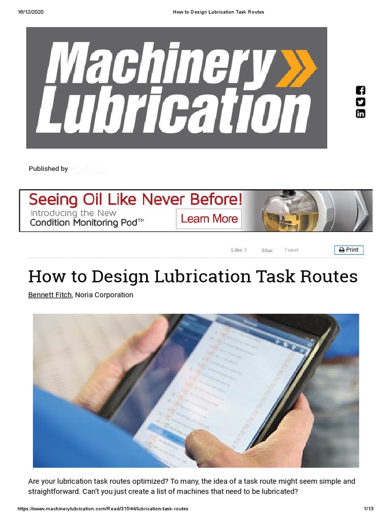 How To Design Lubrication Task Routes PDF Bearing (Mechanical) Qualia