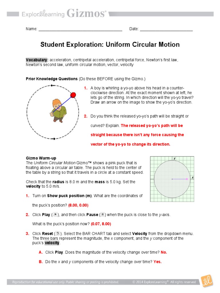Student Exploration: Uniform Circular Motion | PDF | Acceleration | Force