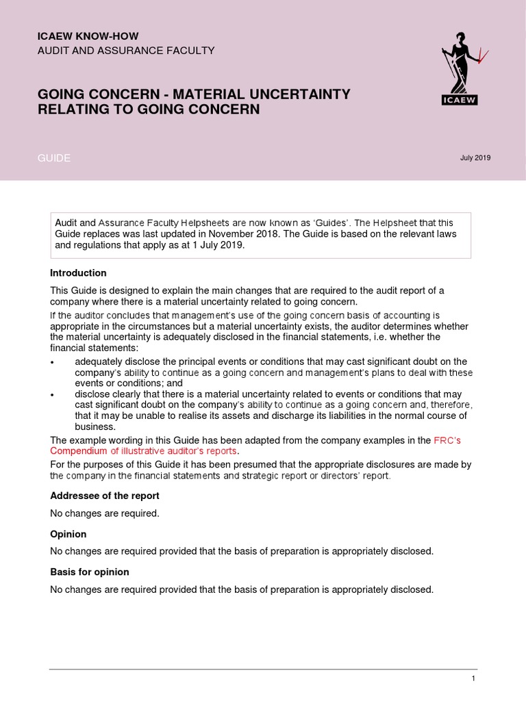 Going Concern Material Uncertainty Relating To Going Concern | PDF ...