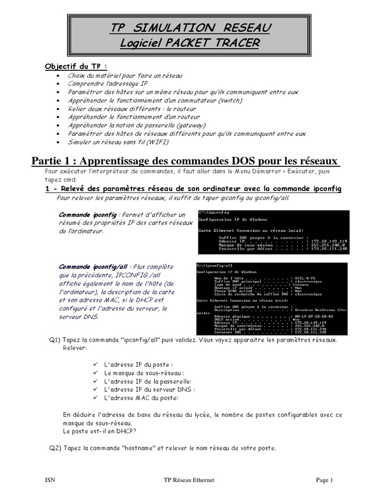 TP Réseau Ethernet avec Packet Tracer | PDF | Système de noms de ...